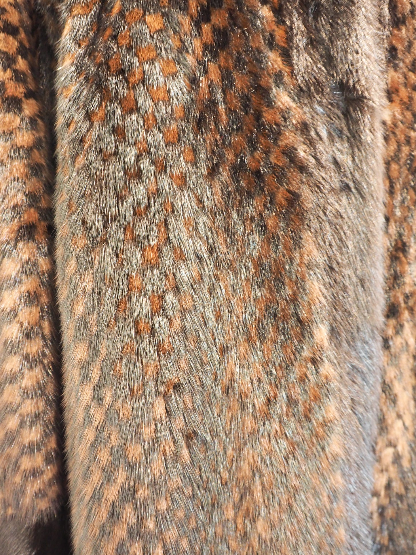 Vintage Brown Checked Pattern Fur Coat