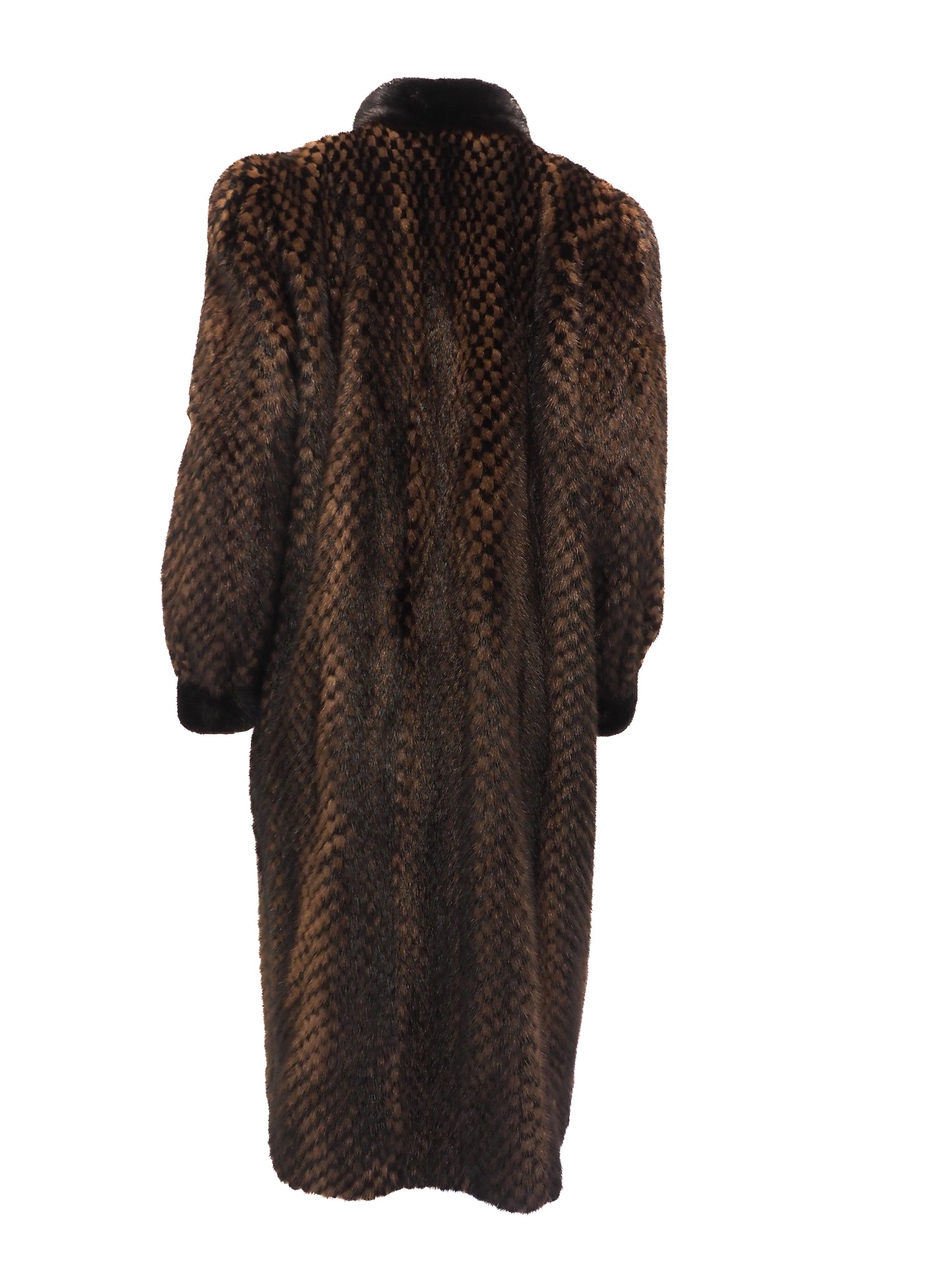 Vintage Brown Checked Pattern Fur Coat