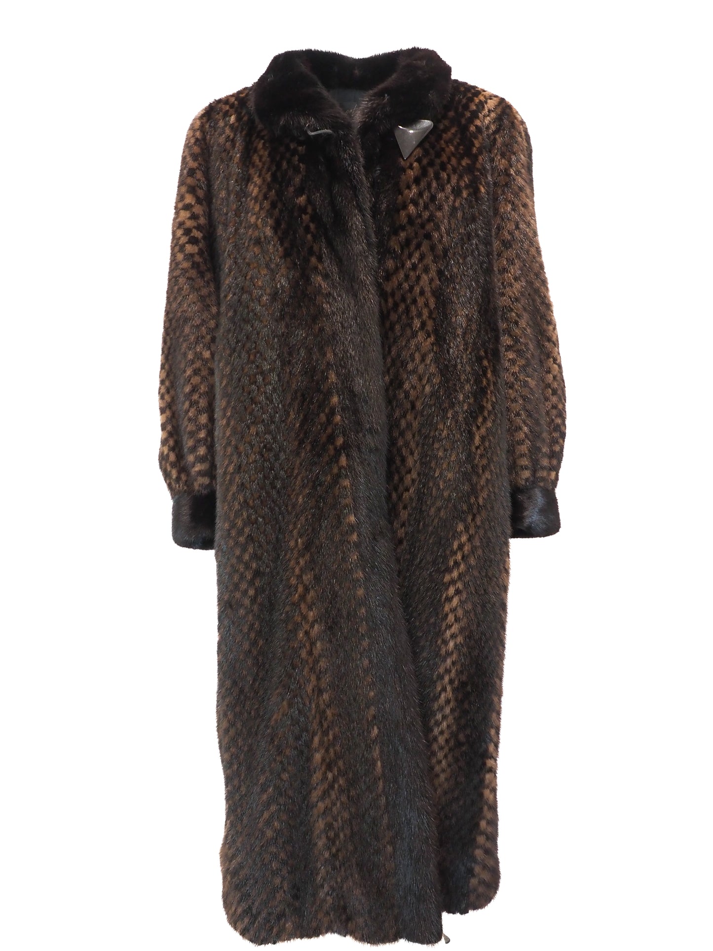 Vintage Brown Checked Pattern Fur Coat