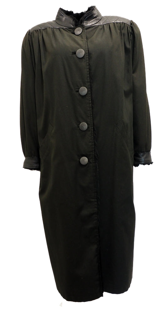 Yves Saint Laurent Black Long Coat With Black Fur Lining