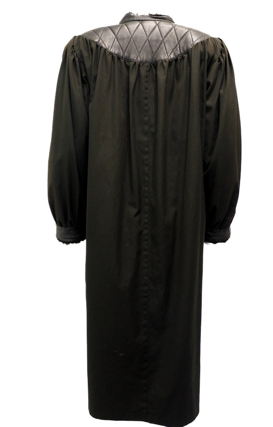 Yves Saint Laurent Black Long Coat With Black Fur Lining