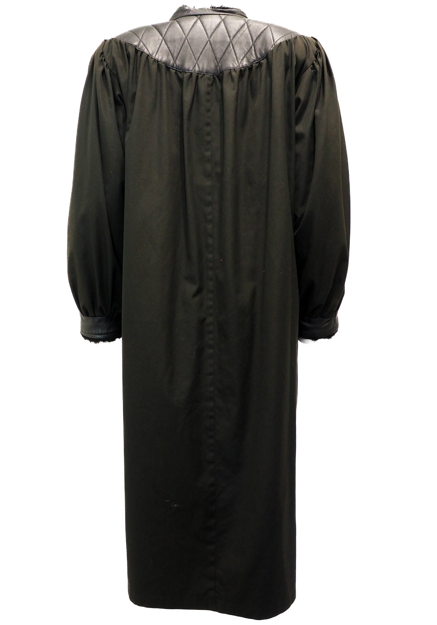 Yves Saint Laurent Black Long Coat With Black Fur Lining