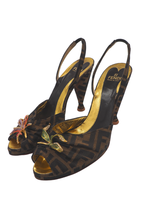 Fendi Monogram Open Toe Sling back