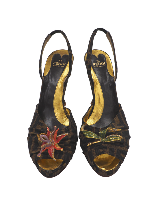 Fendi Monogram Open Toe Sling back