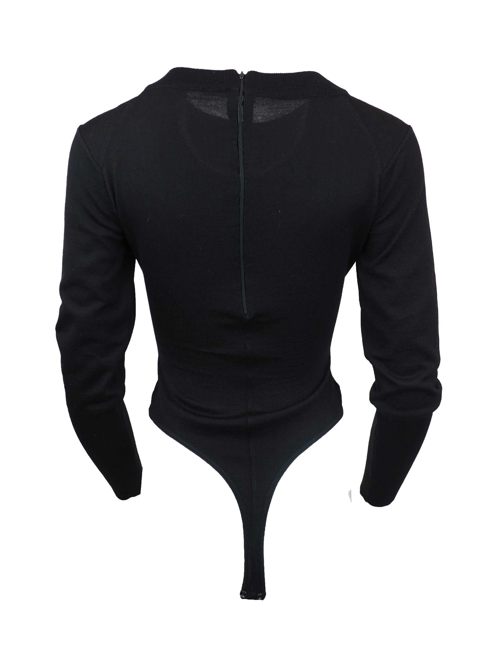 A vintage alaia black long-sleeve ribbed bodysuit with a crew neck