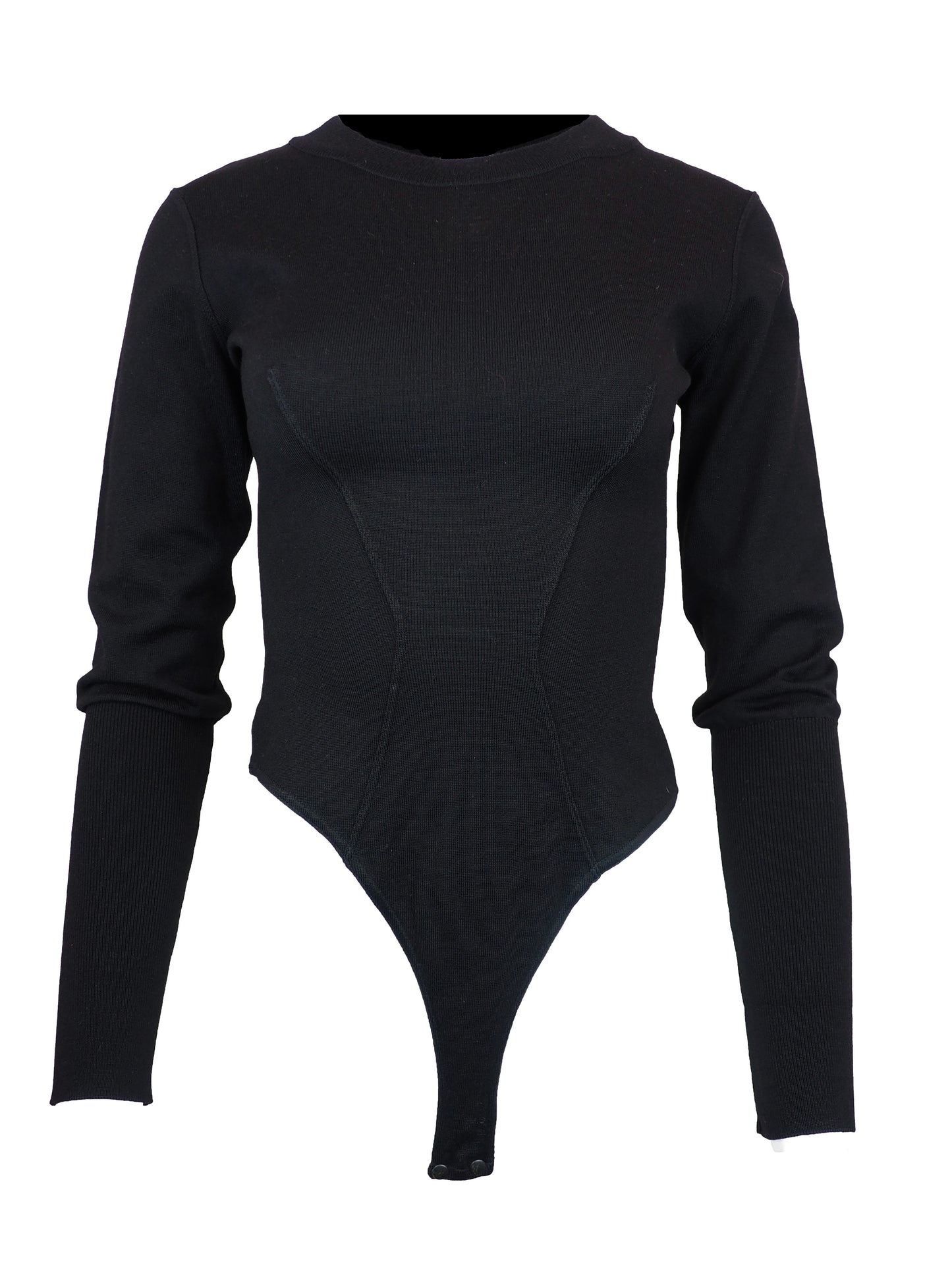 A vintage alaia black long-sleeve ribbed bodysuit with a crew neck