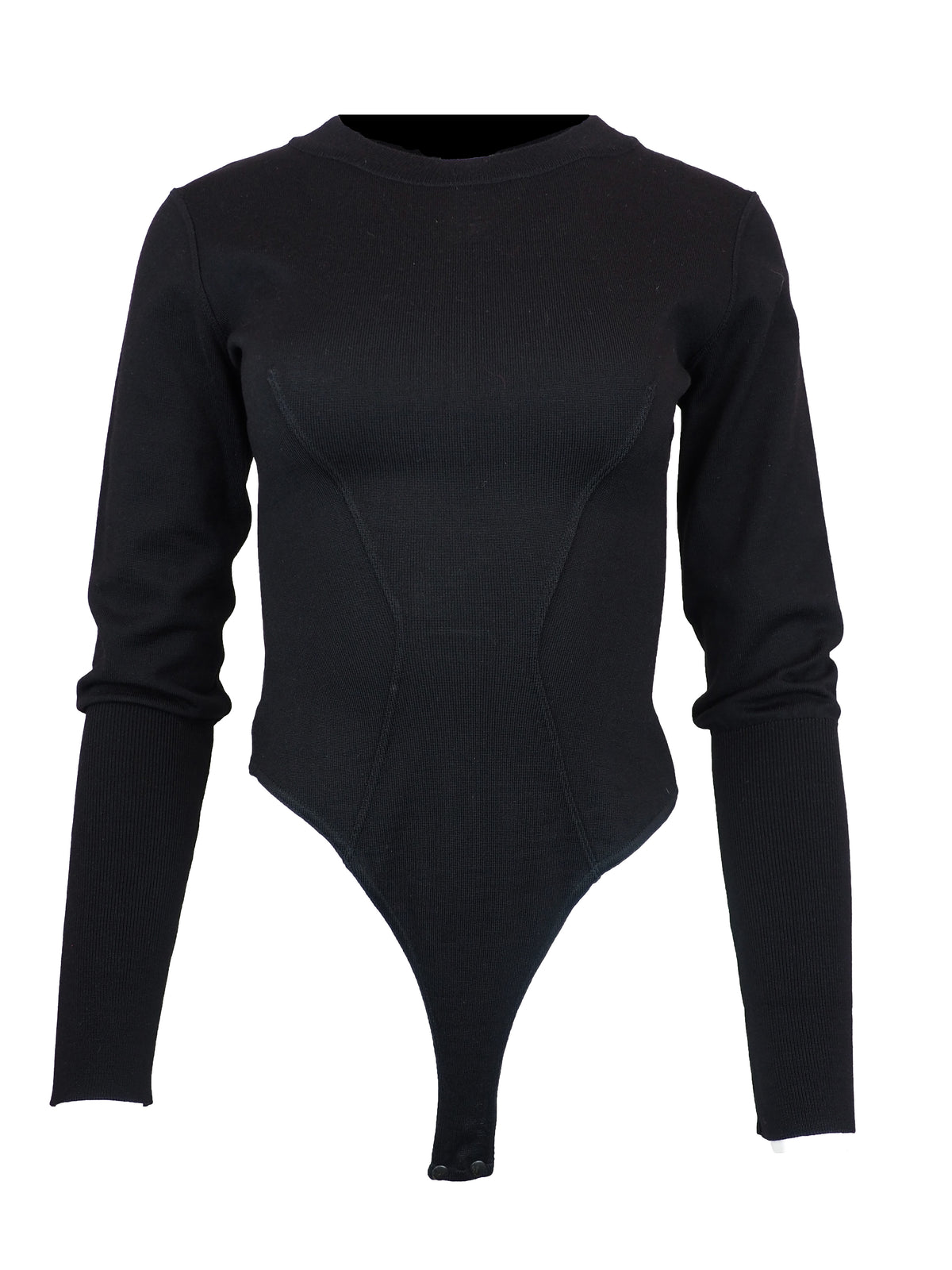 A vintage alaia black long-sleeve ribbed bodysuit with a crew neck