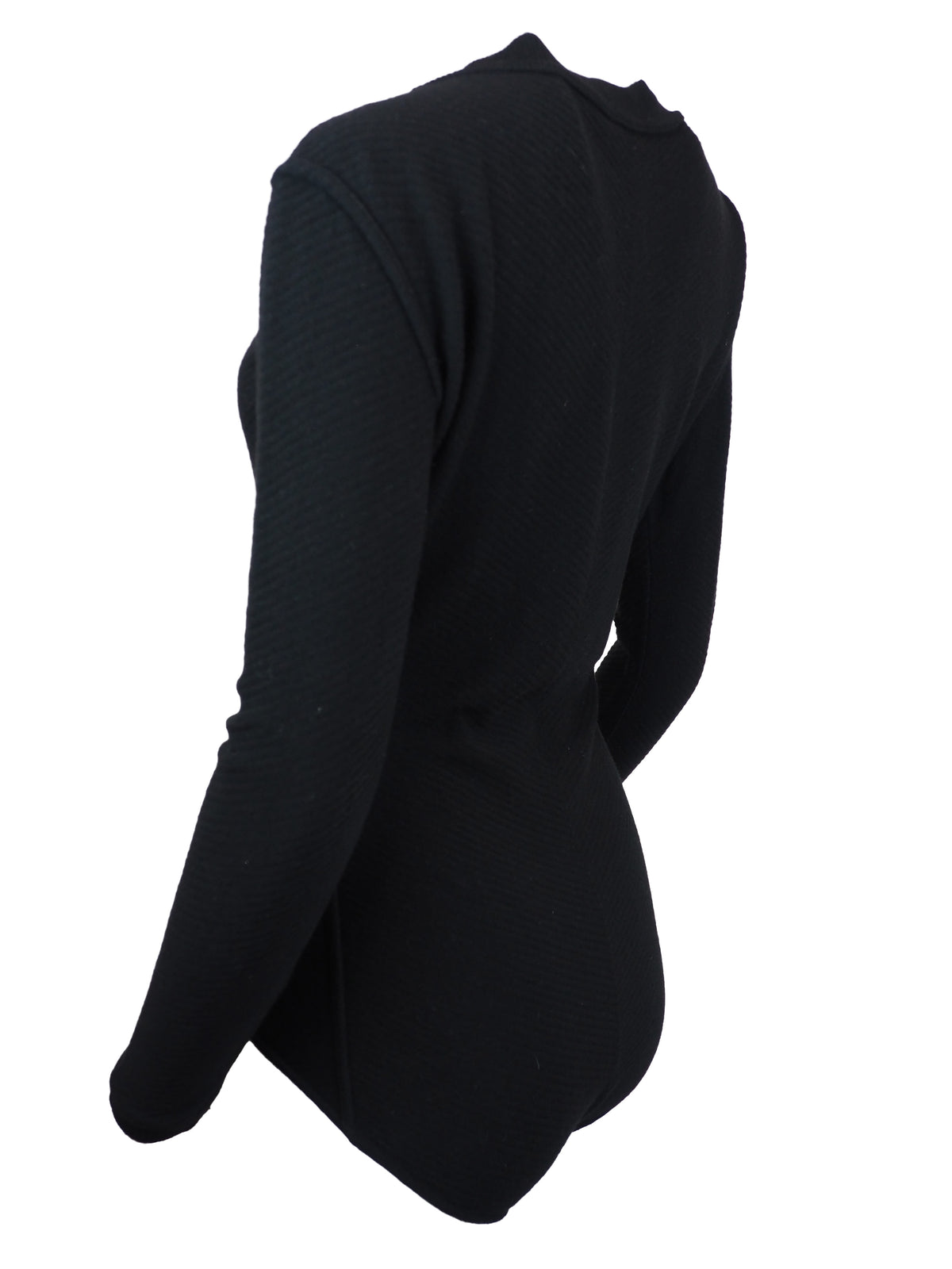 A vintage alaia black long-sleeve ribbed bodysuit with a mock neck