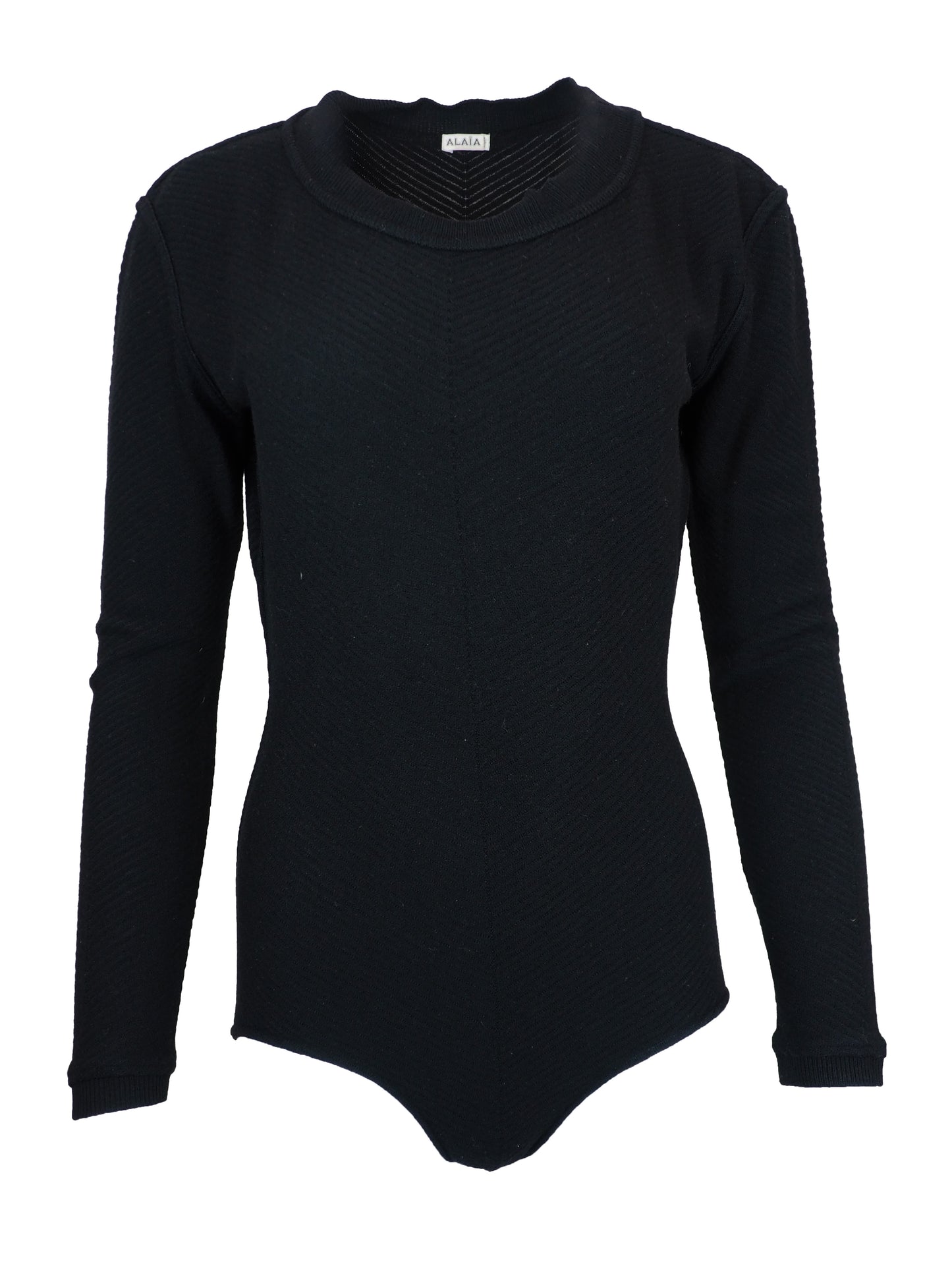 A vintage alaia black long-sleeve ribbed bodysuit with a mock neck