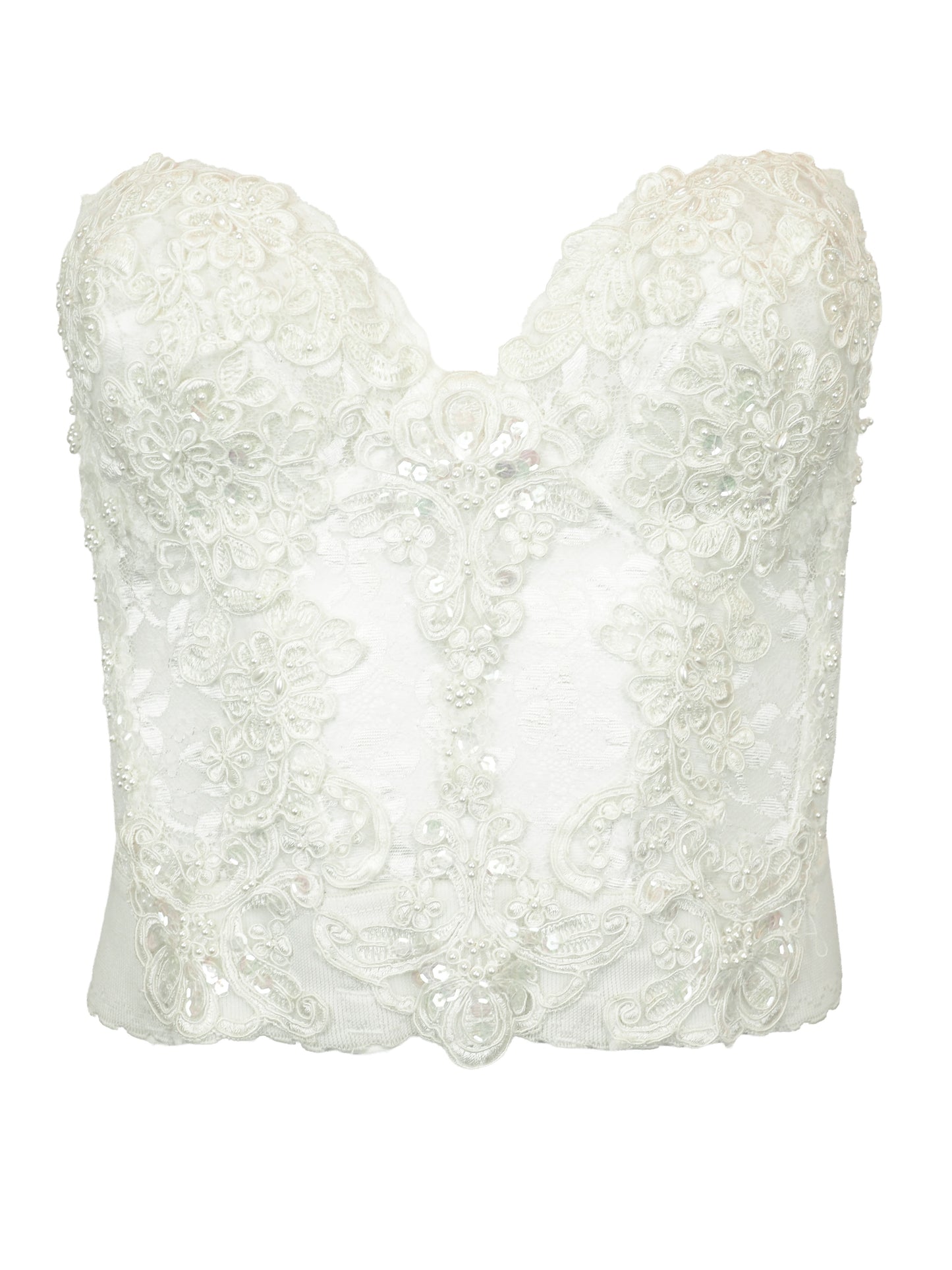 Neiman Marcus White Lace Sequin Beaded Bustier