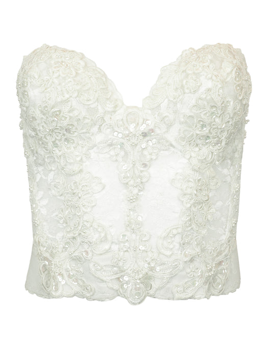 Neiman Marcus White Lace Sequin Beaded Bustier