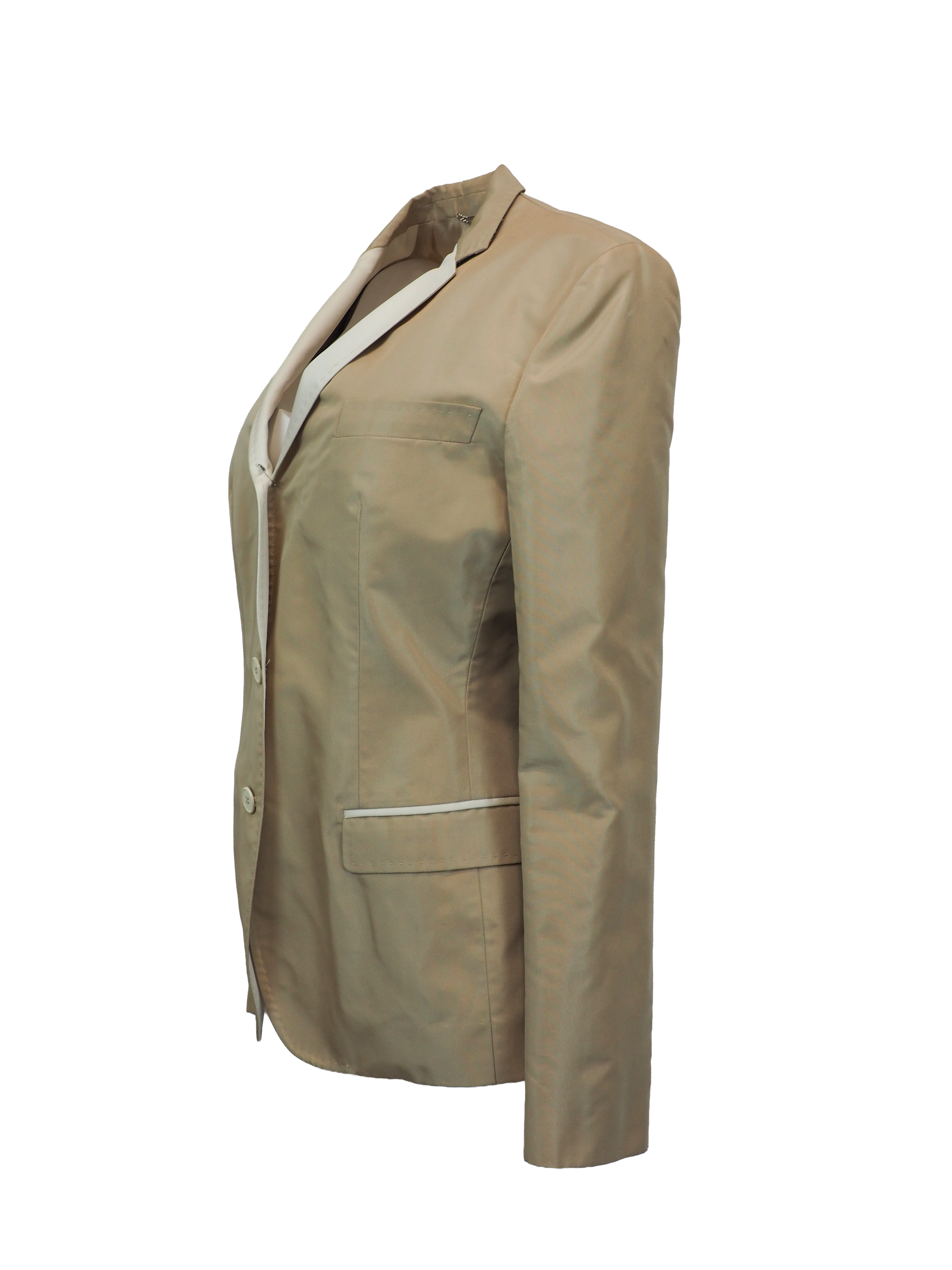 Dolce and Gabbana beige nylon satin blazer with contrast stitching. vintage jacket, outerwear
