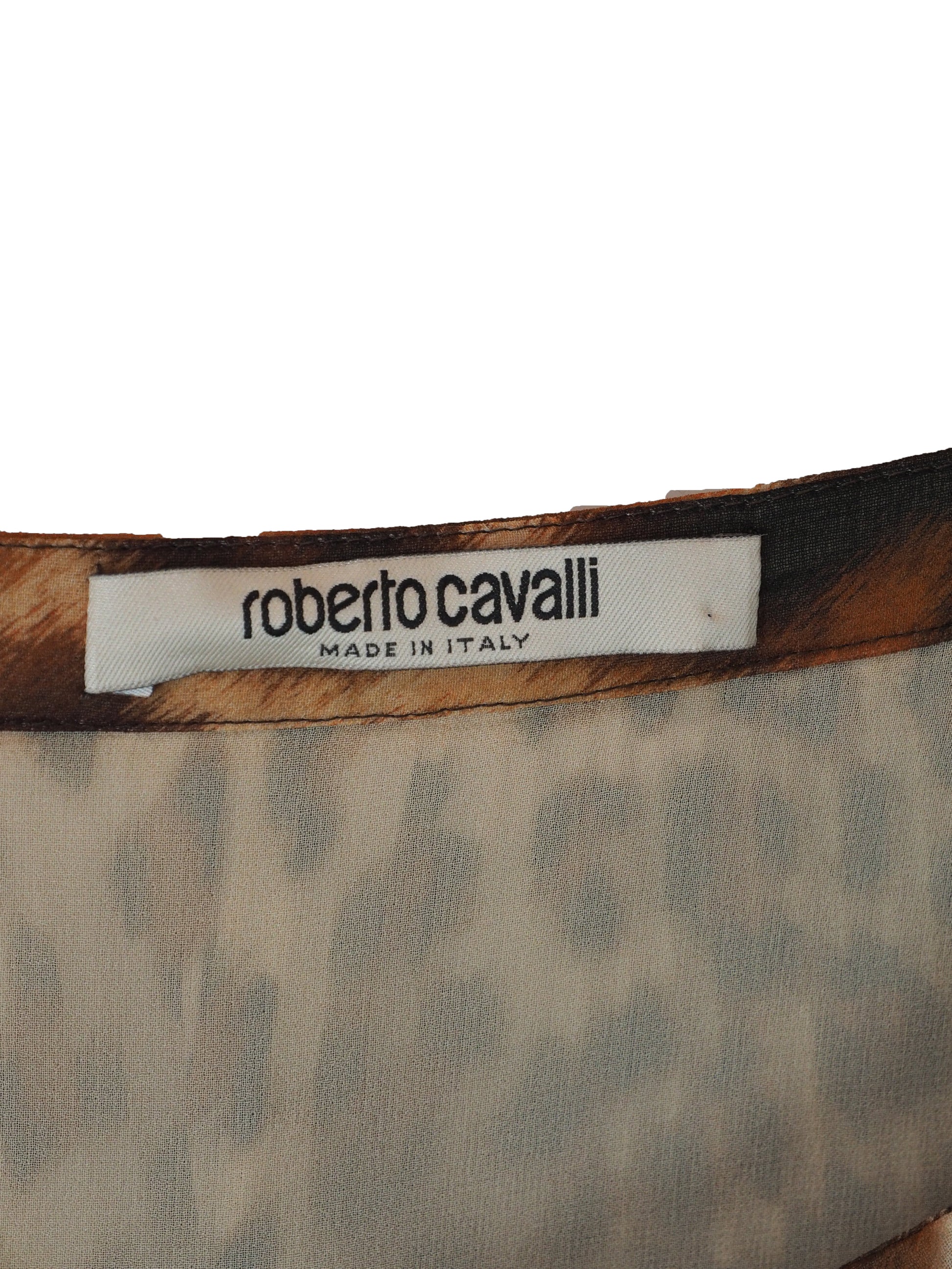 A vintage Roberto cavalli 2021 pleated midi skirt featuring an abstract leopard print pattern in brown, black, and beige