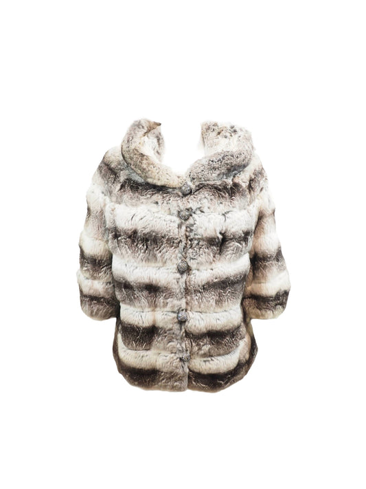 Chinchilla Fur Coat with Rhinestone Buttons
