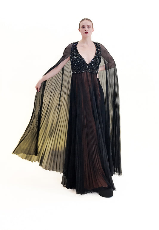 Vintage 1969 Bob Mackie /Bob Aghayan Pleated Gown With Cape