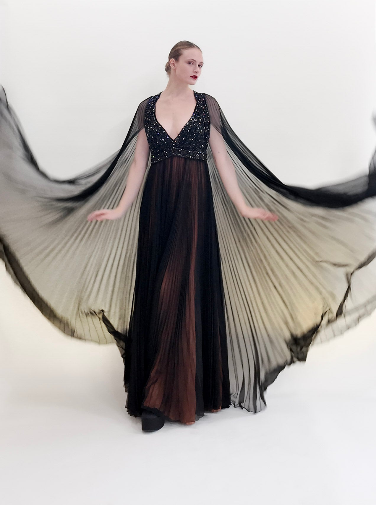 Vintage 1969 Bob Mackie /Bob Aghayan Pleated Gown With Cape