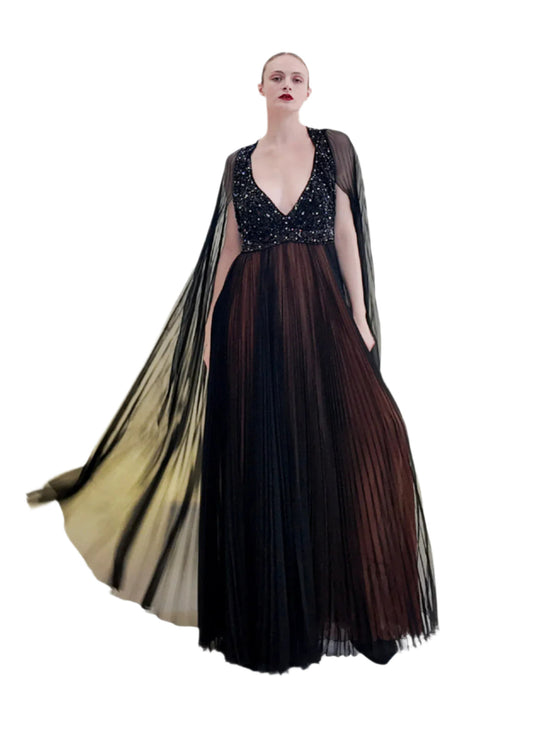 Vintage 1969 Bob Mackie /Bob Aghayan Pleated Gown With Cape