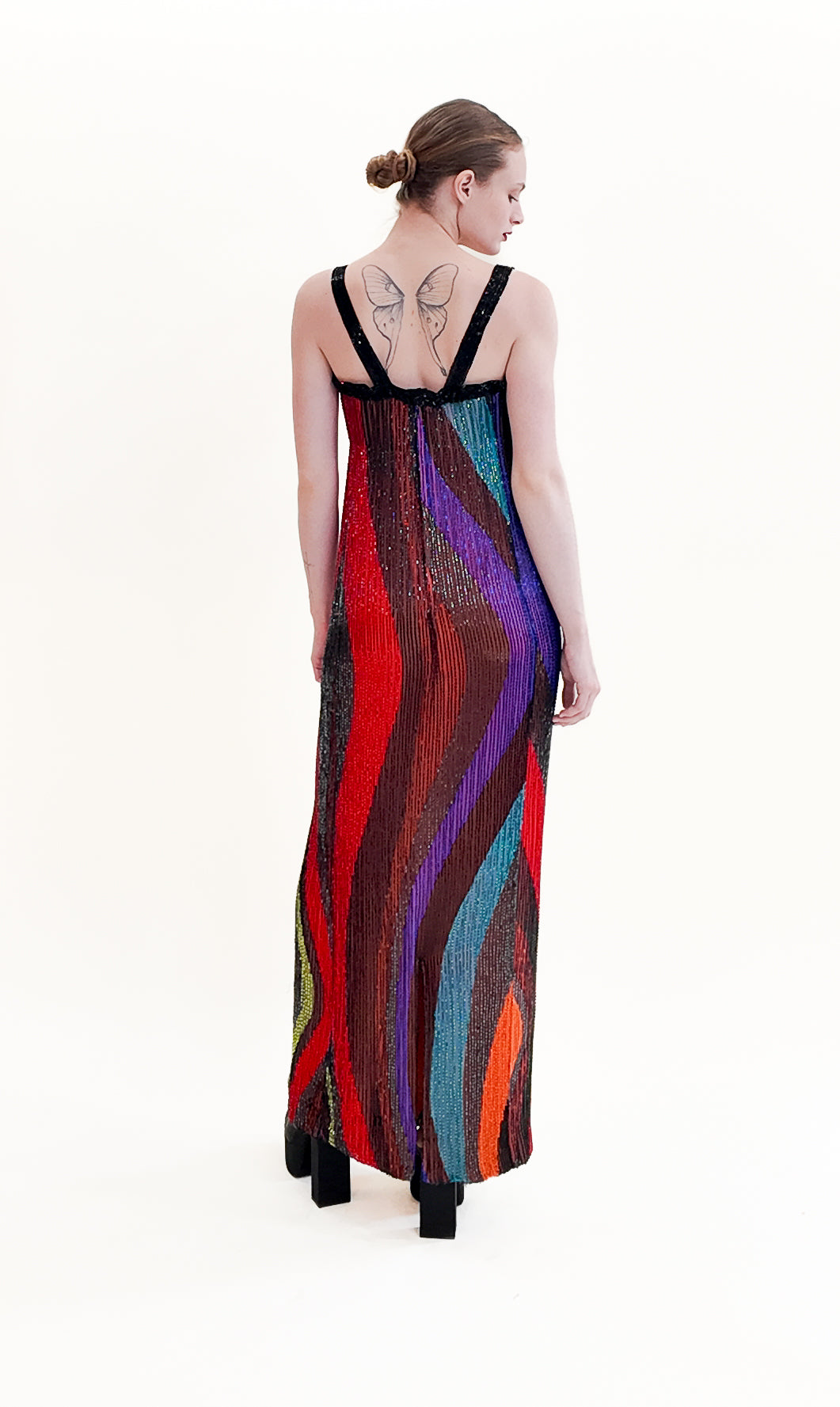 Custom Beaded Rainbow Striped Gown