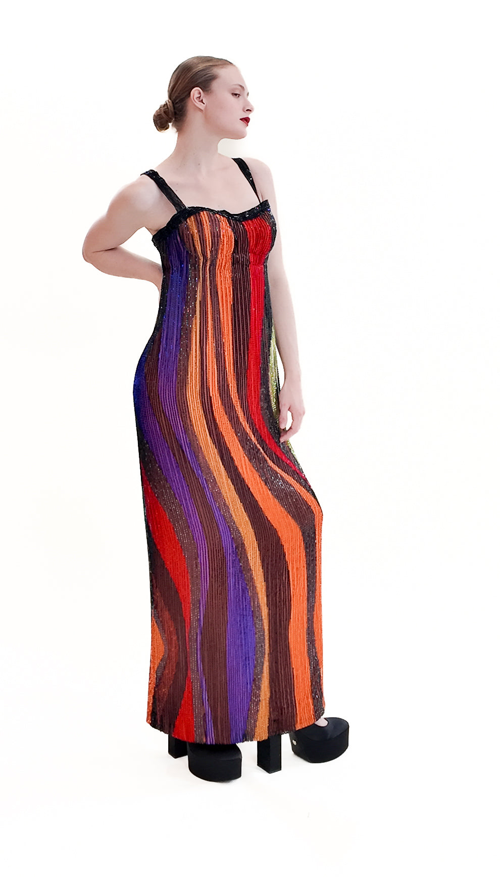 Custom Beaded Rainbow Striped Gown