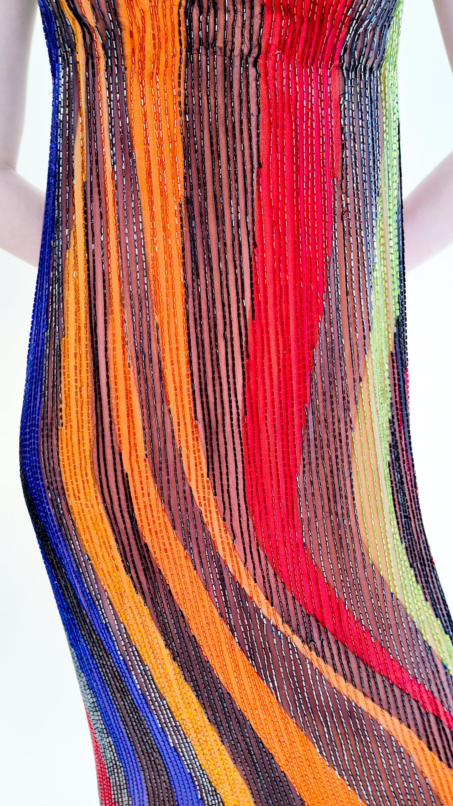 Custom Beaded Rainbow Striped Gown