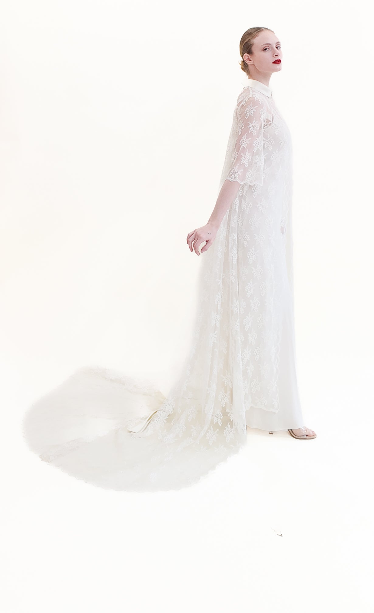 White Lace Duster With Long Train