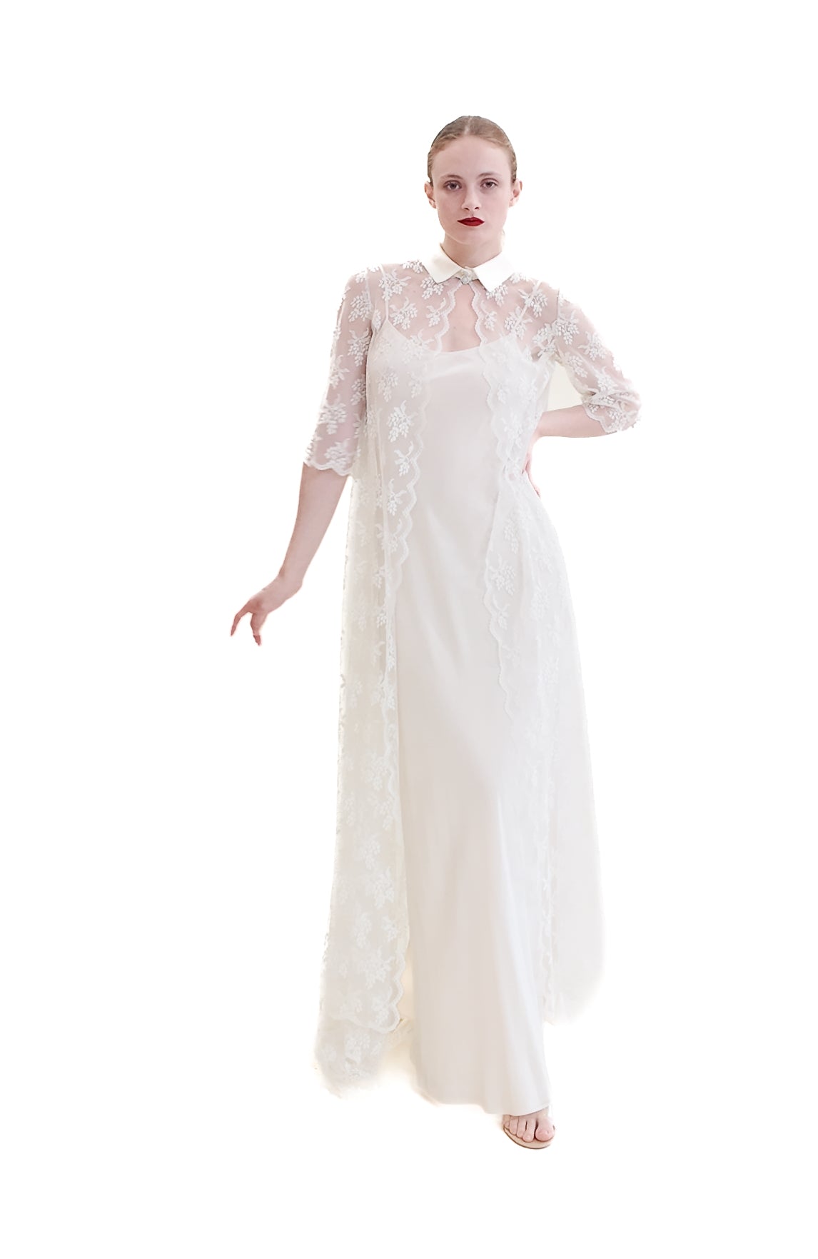 White Lace Duster With Long Train