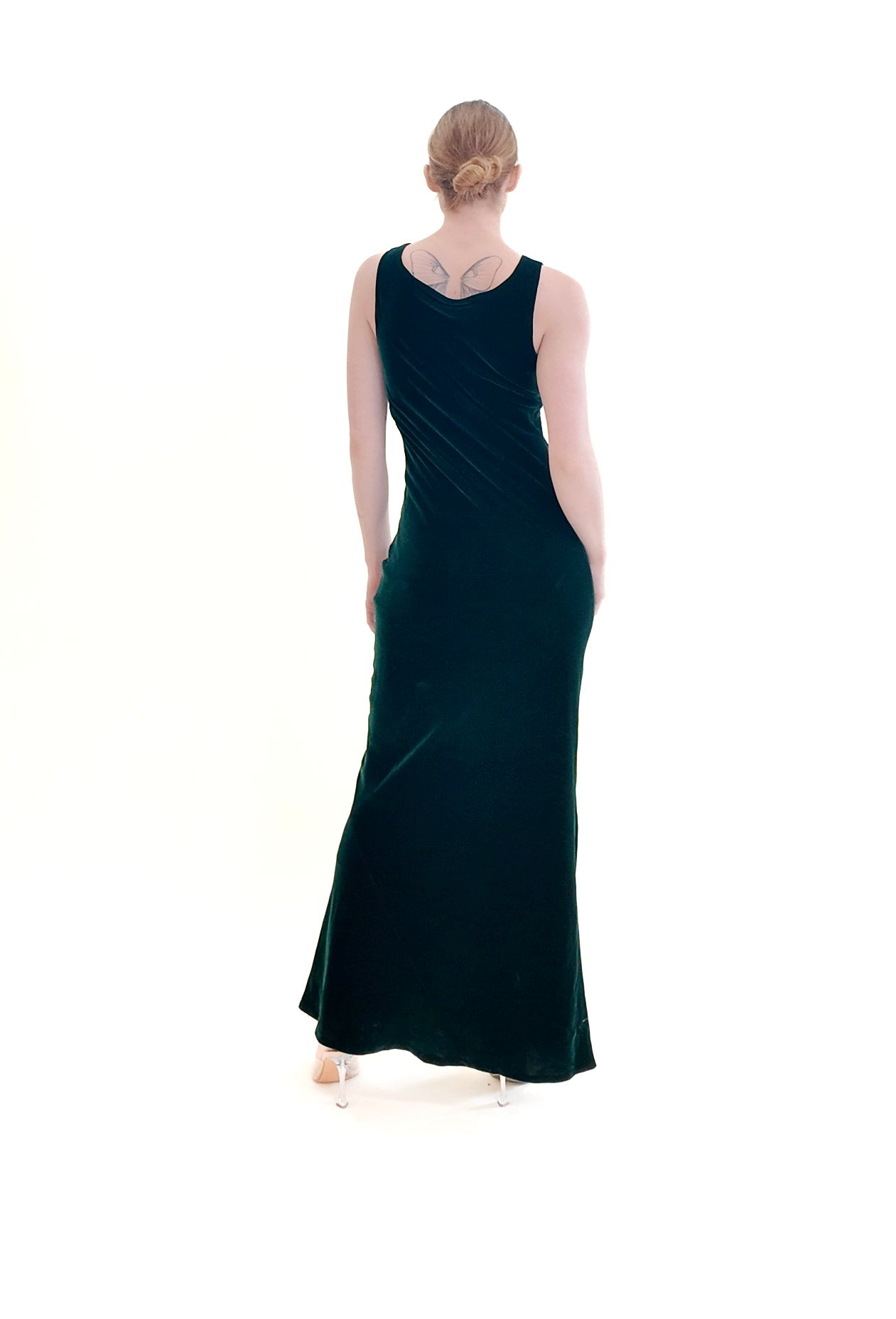 Norma Kamali Long Green Velvet Bias Cut Dress