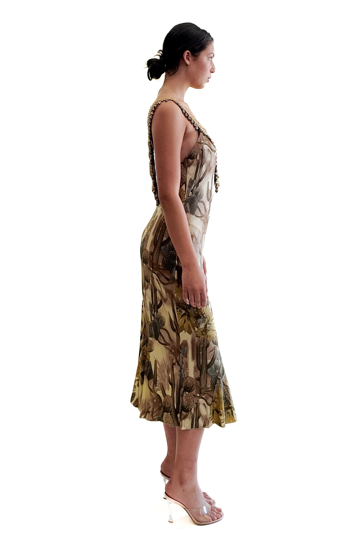 Versace S/S 2006 Desert Print Gold Trim Tea length dress - The Kit Vintage