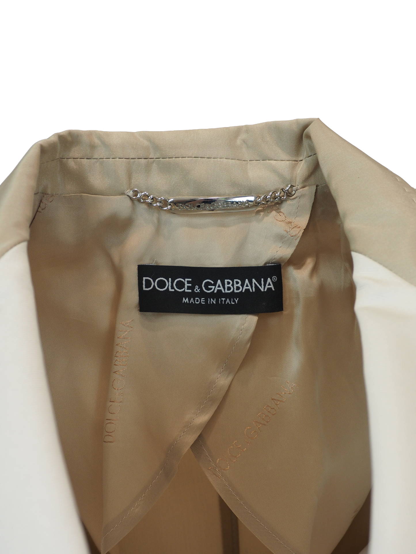 Dolce and Gabbana beige nylon satin blazer with contrast stitching. vintage jacket, outerwear