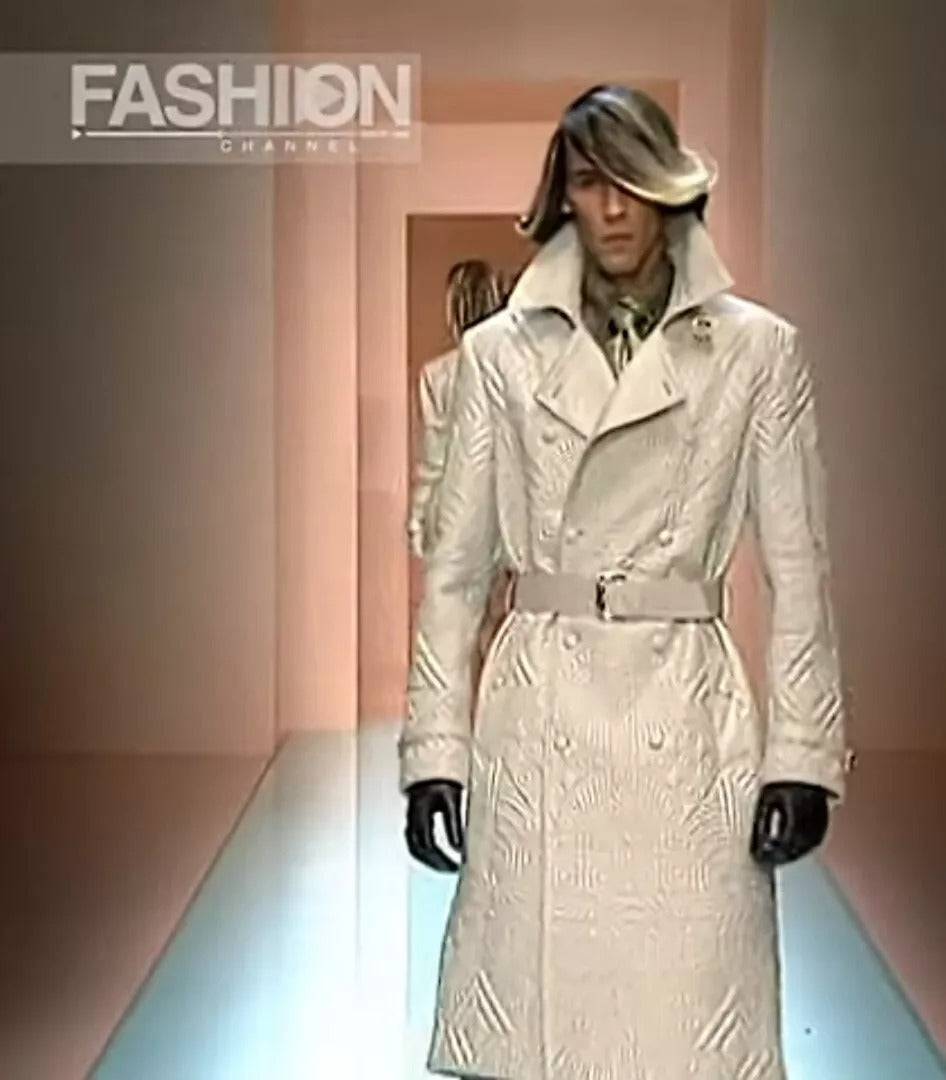 Gianni Versace Mens White Quilted Leather Belted Coat - The Kit Vintage