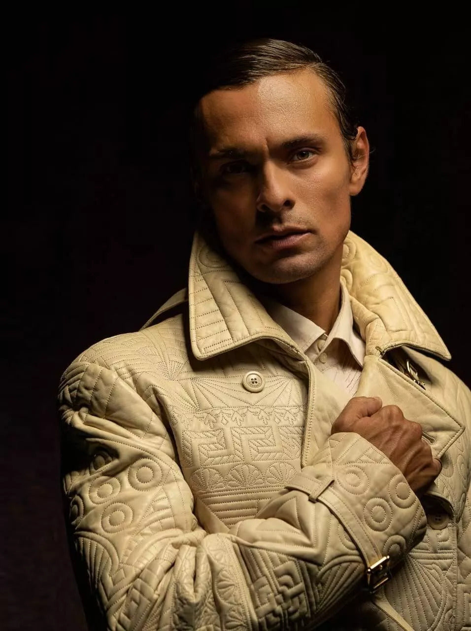 Gianni Versace Mens White Quilted Leather Belted Coat - The Kit Vintage