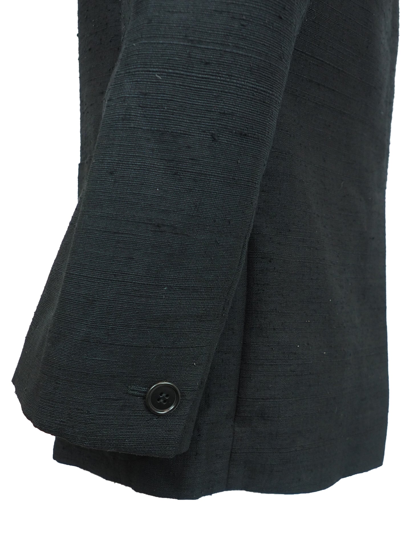 A vintage Romeo gigli dark charcoal gray black  textured jacket with a wide pointed collar, four front buttons, and large front patch pockets
