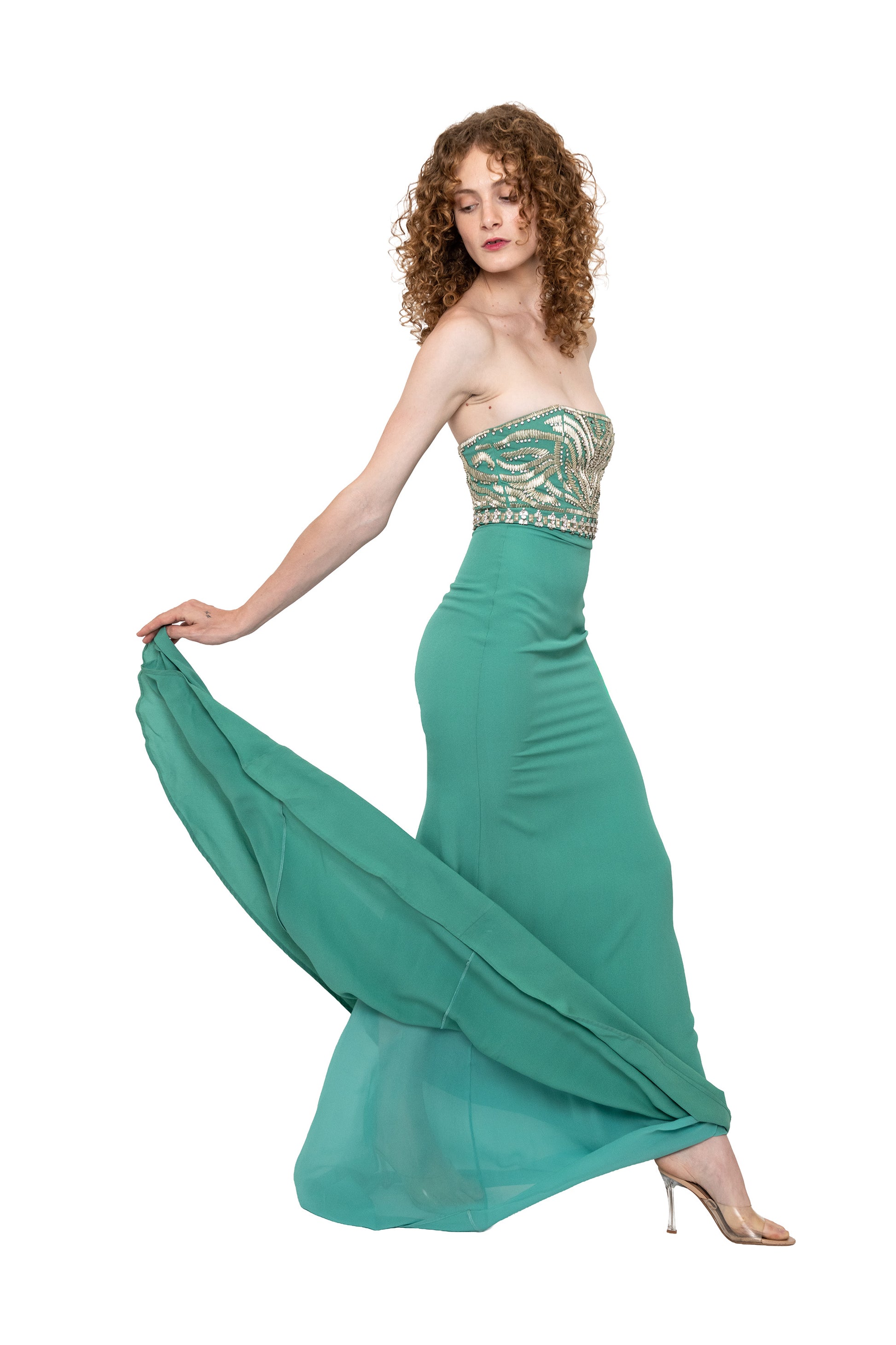 Roberto cavalli mint strapless gown, bridesmaid dress, green, blue, rhinestone, sparkle, long dress, maxi dress, formal