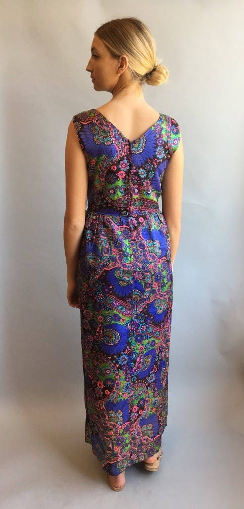 Vintage 1960s Purple Printed Maxi Dress