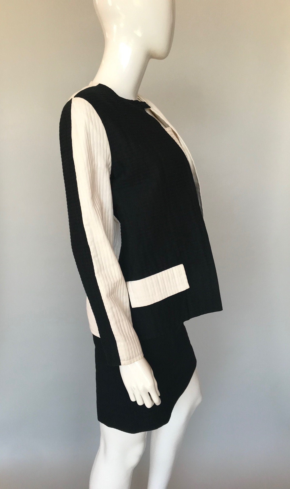 Courreges Black and White Color Block Jacket and Dress Set