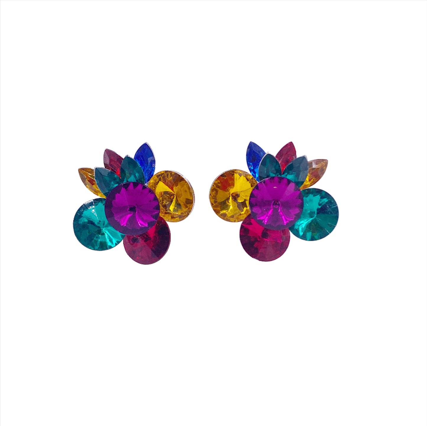 Vintage Multicolor Flower Clip-On Earrings