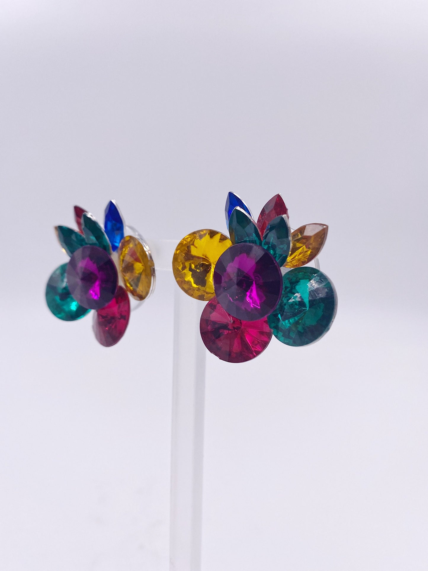 Vintage Multicolor Flower Clip-On Earrings