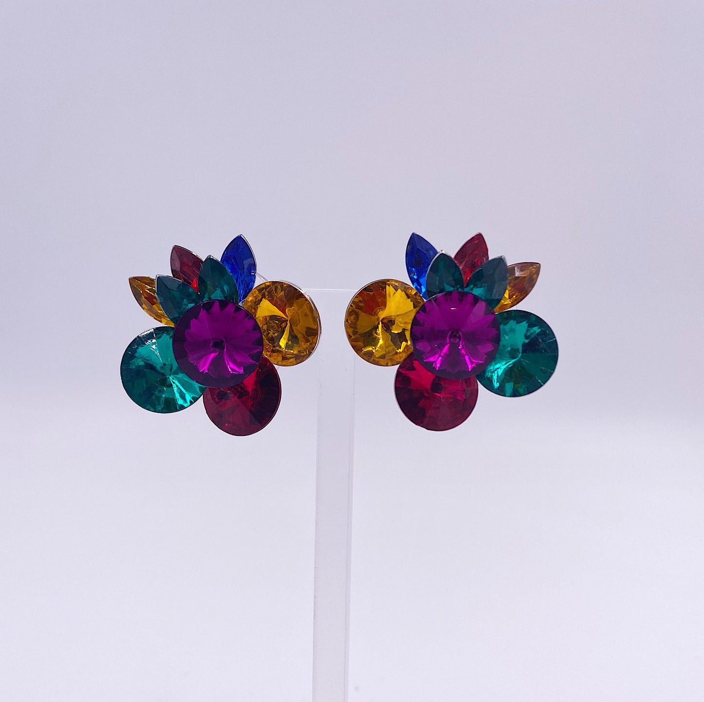 Vintage Multicolor Flower Clip-On Earrings