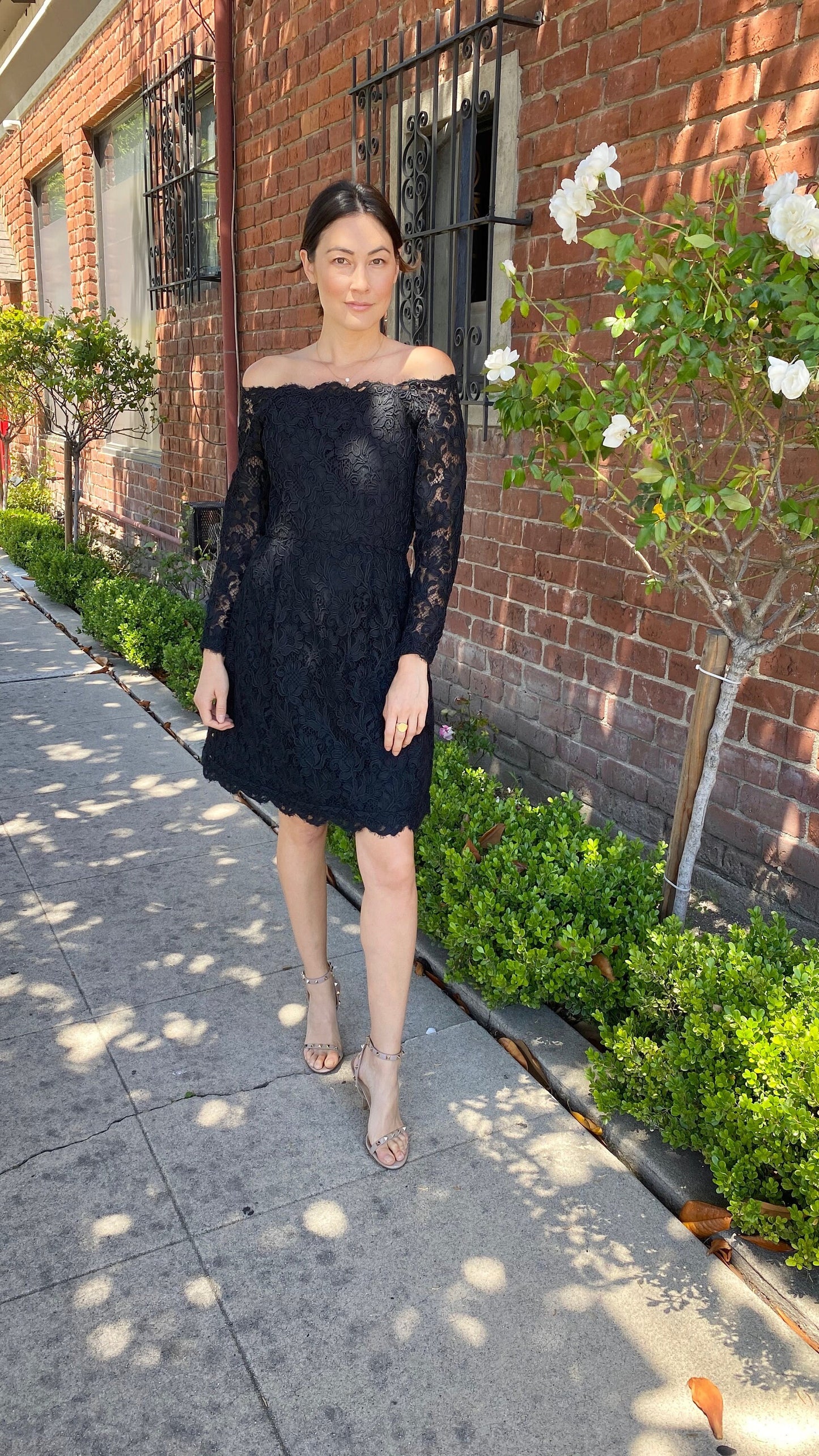 Vintage Scaasi Black Lace off the Shoulder Cocktail Dress