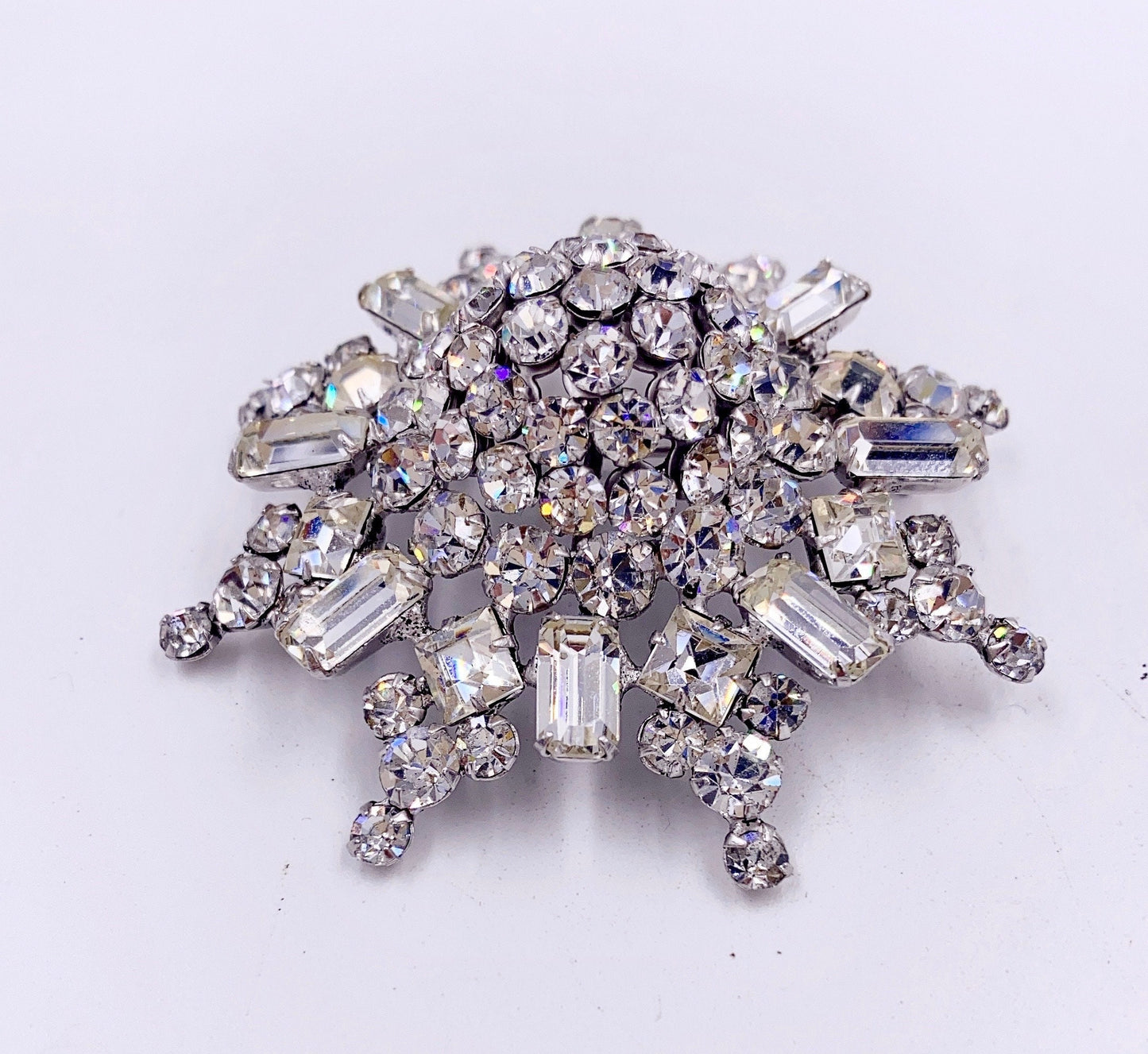 Vintage 1960's Crystal Signed Sunburst Brooch