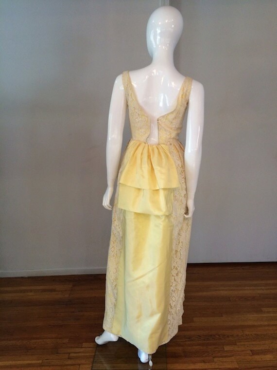 Vintage 1960's Yellow and White Lace and Tulle Evening Gown/ Wedding Dress