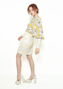Galanos Yellow/White sequin Floral Cocktail Dress