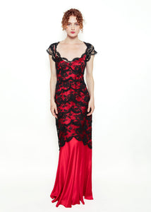 Moschino Red Slip Dress with Lace Overlay