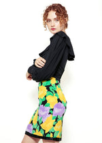 Load image into Gallery viewer, Galanos Black &amp; Floral Silk Balloon Sleeve Cocktail Dress
