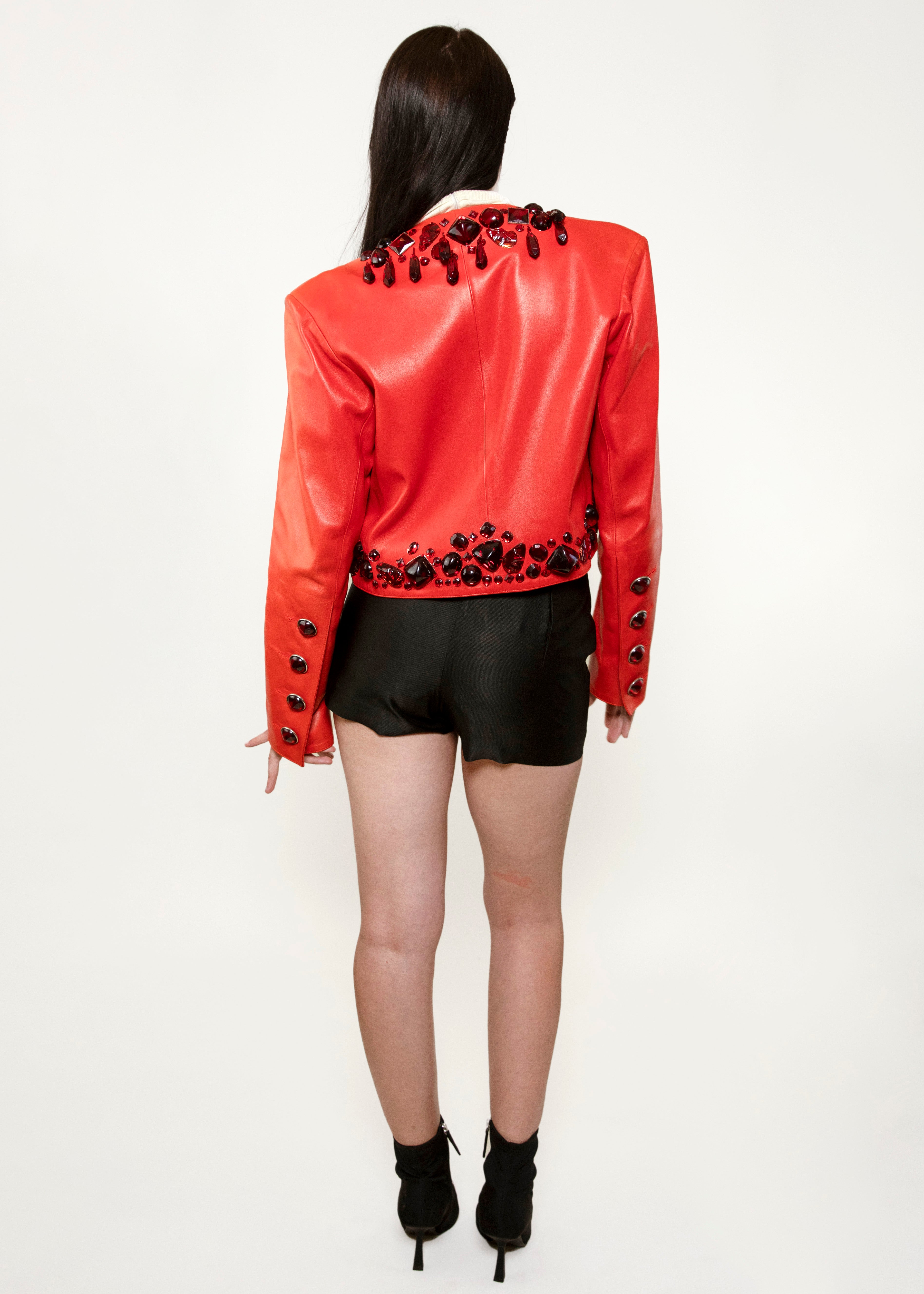 Yves Saint Laurent 1990 Glass Bead Leather Cropped Jacket