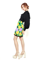 Load image into Gallery viewer, Galanos Black &amp; Floral Silk Balloon Sleeve Cocktail Dress
