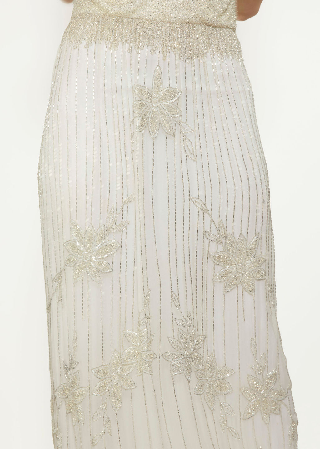 1970's White w/ Silver Beaded Halter Dress