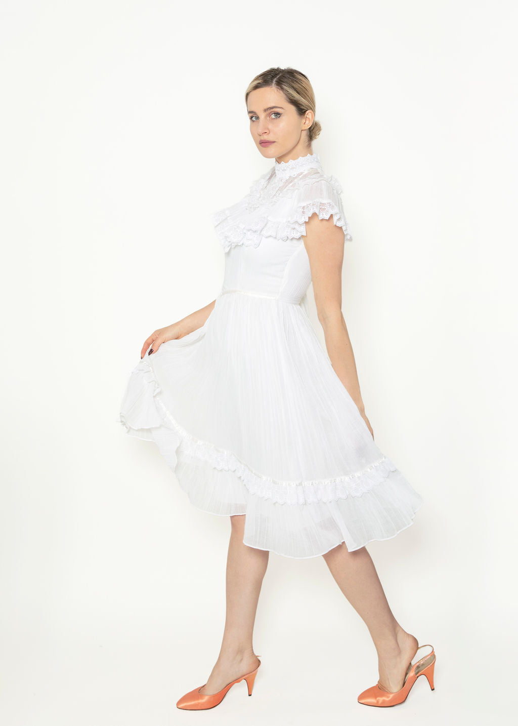 Gunne Sax Cotton Lace High Neck Victorian Style  Dress
