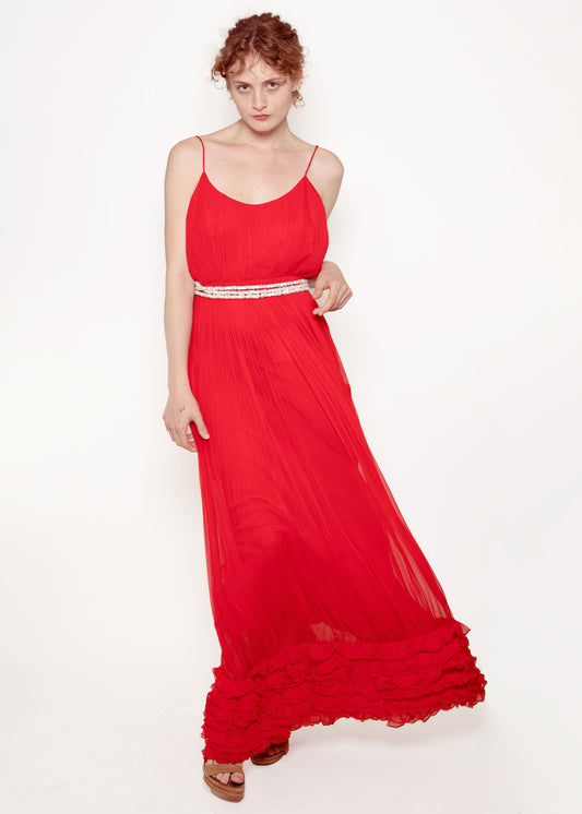 Bill Blass Pleated Red Gown