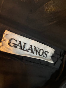 Galanos Black & Floral Silk Balloon Sleeve Cocktail Dress